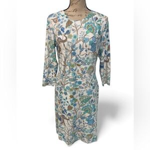 McLaughlin M Blue Floral Stretch Sheath Dress 3/4 Sleeve Nylon Blend